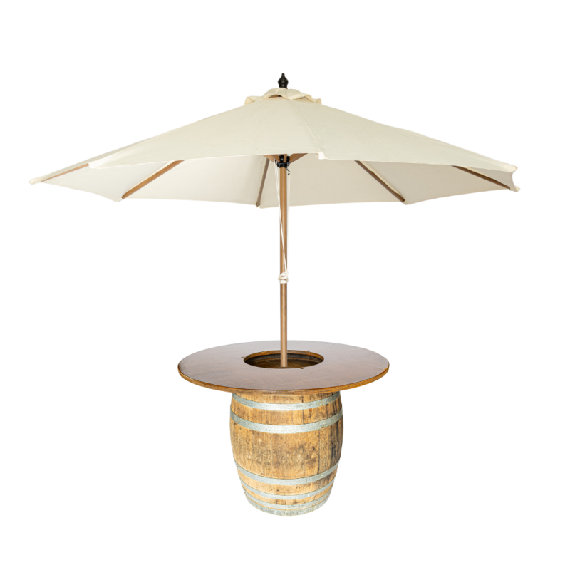 Wine Barrel Table with Market Umbrella