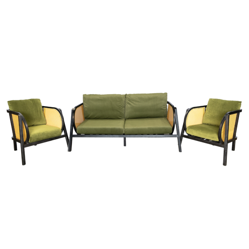 Sutton Black Lounge - Moss Green Cushions