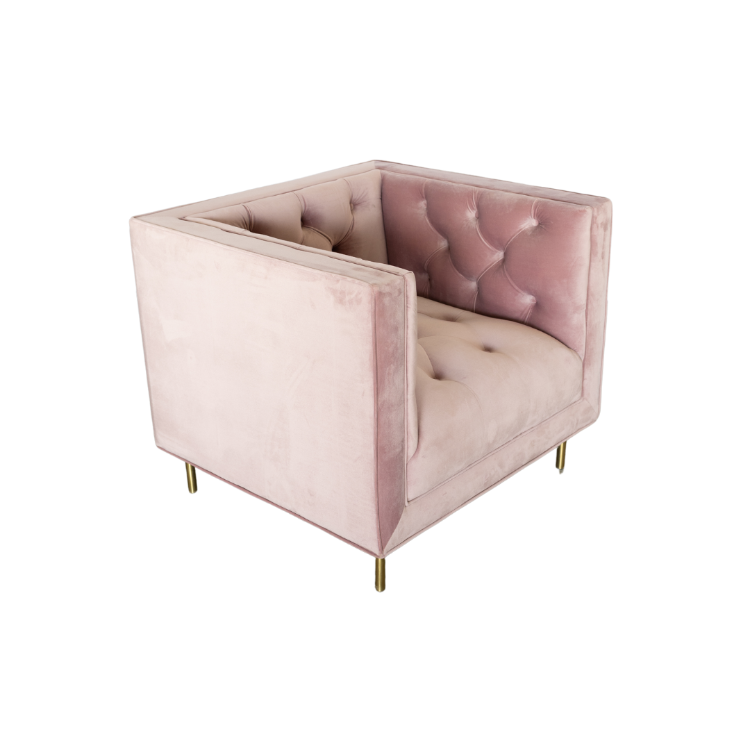 Chesterfield Velvet Single Seater - Blush Pink