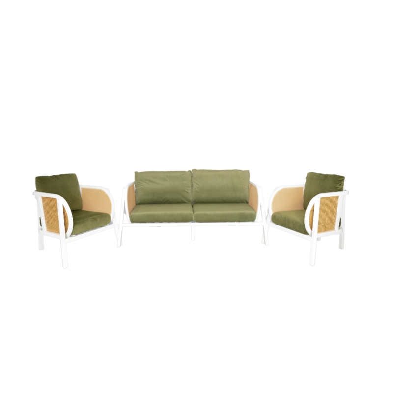 Sutton White Lounge - Moss Green Cushions