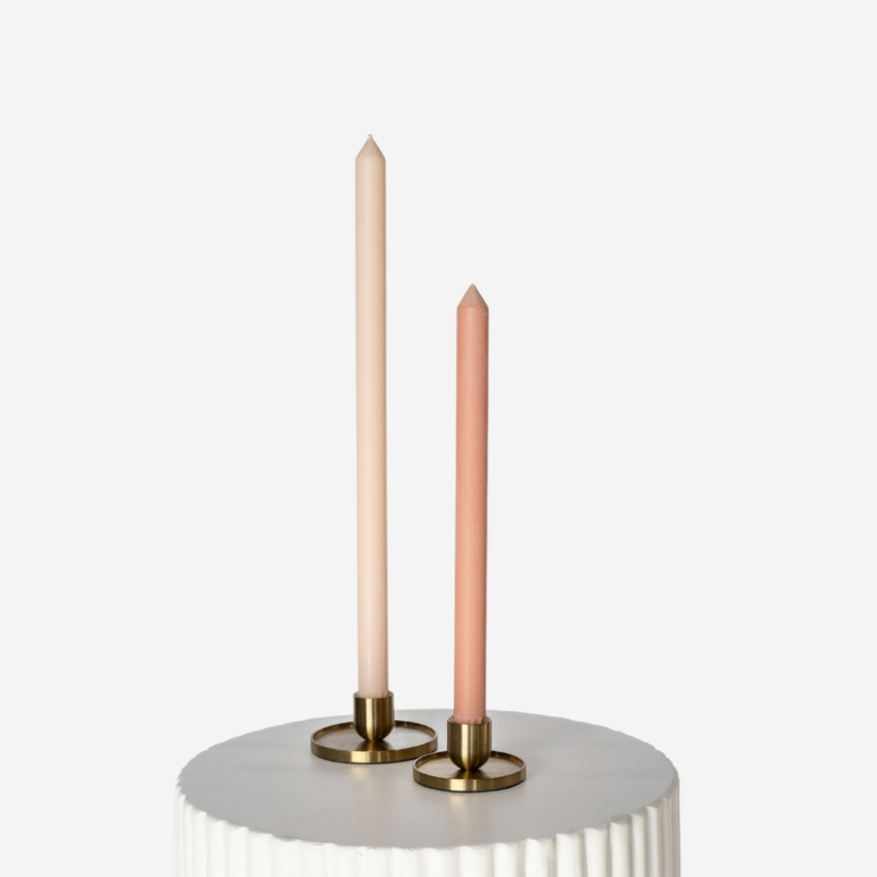 Brushed Gold Candle Holders With Antique Pink Taper Duo 2