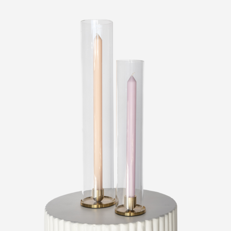 Brushed Gold Holder & Sleeve Duo With Soft Pastel Taper Candles 2
