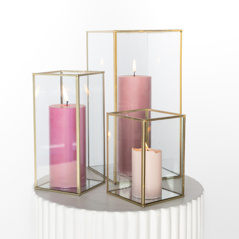 Gold Geometric With Pink Pop Pillar Candle Trio