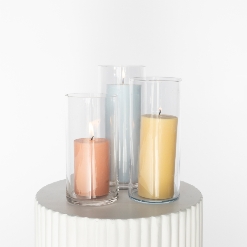 Hurricane With Summer Pastel Pillar Candle Trio