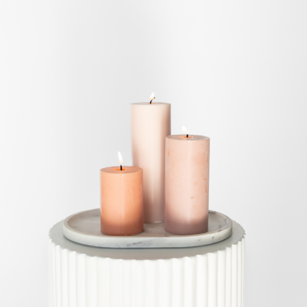 Marble Plate With Antique Pink Pillar Candle trio