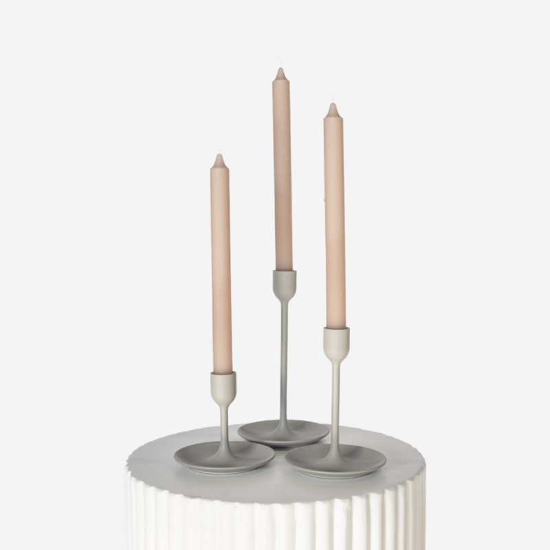 Matte Grey Candlestick Set With Latte Taper Candle Trio 2