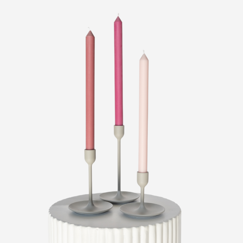 Matte Grey Candlestick Set With Pink Pop Taper Candle Trio 2