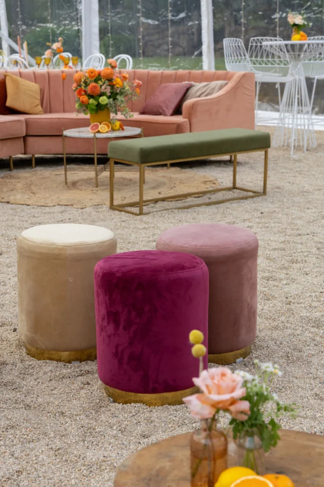 Our velvet ottomans are the perfect blend of comfort and luxury, making them an ideal choice for added seating options and stylish accents throughout your venue or marquee set up.
*
*
Venue @woolbrookhomestead
Photography @fleur_and_find
